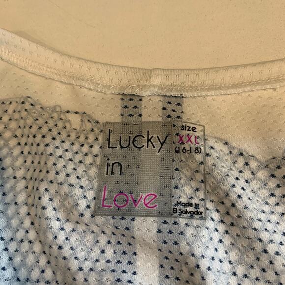 Lucky In Love Tank Top Womens 2XL XXL White Navy Scoop Neck Sleeveless Stretch - Picture 8 of 11